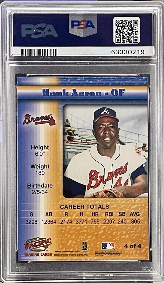 HANK AARON 2000 PACIFIC MLB ALL STAR GAME FAN FEST REDEMPTION #4 PSA 10 Pop 8 Foto 2 de 2