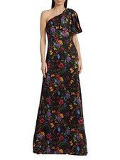 Sachin Babi Noir Wildflower Chelsea Bow One-Shoulder Gown Dress Size 8 325