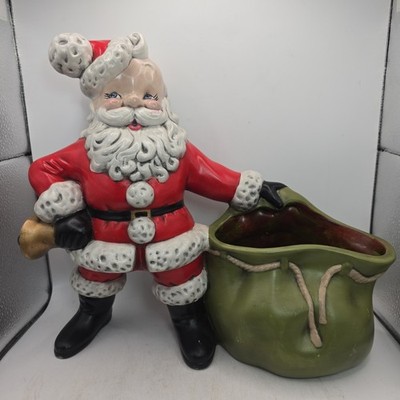 VTG Atlantic Mold Ceramic Christmas Santa Claus Toy Bag Planter Bowl Handpainted