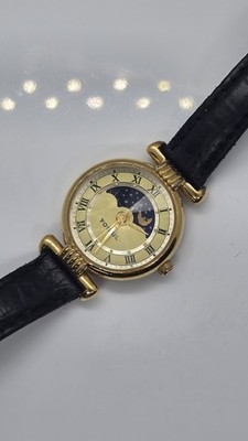 Vintage Fossil Gold-Tone  Sun & Moon  Roman Numeral Quartz Watch