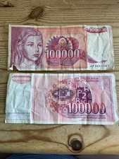 2 X 100,000 Yugoslav Dinar Bank Notes, Circulated