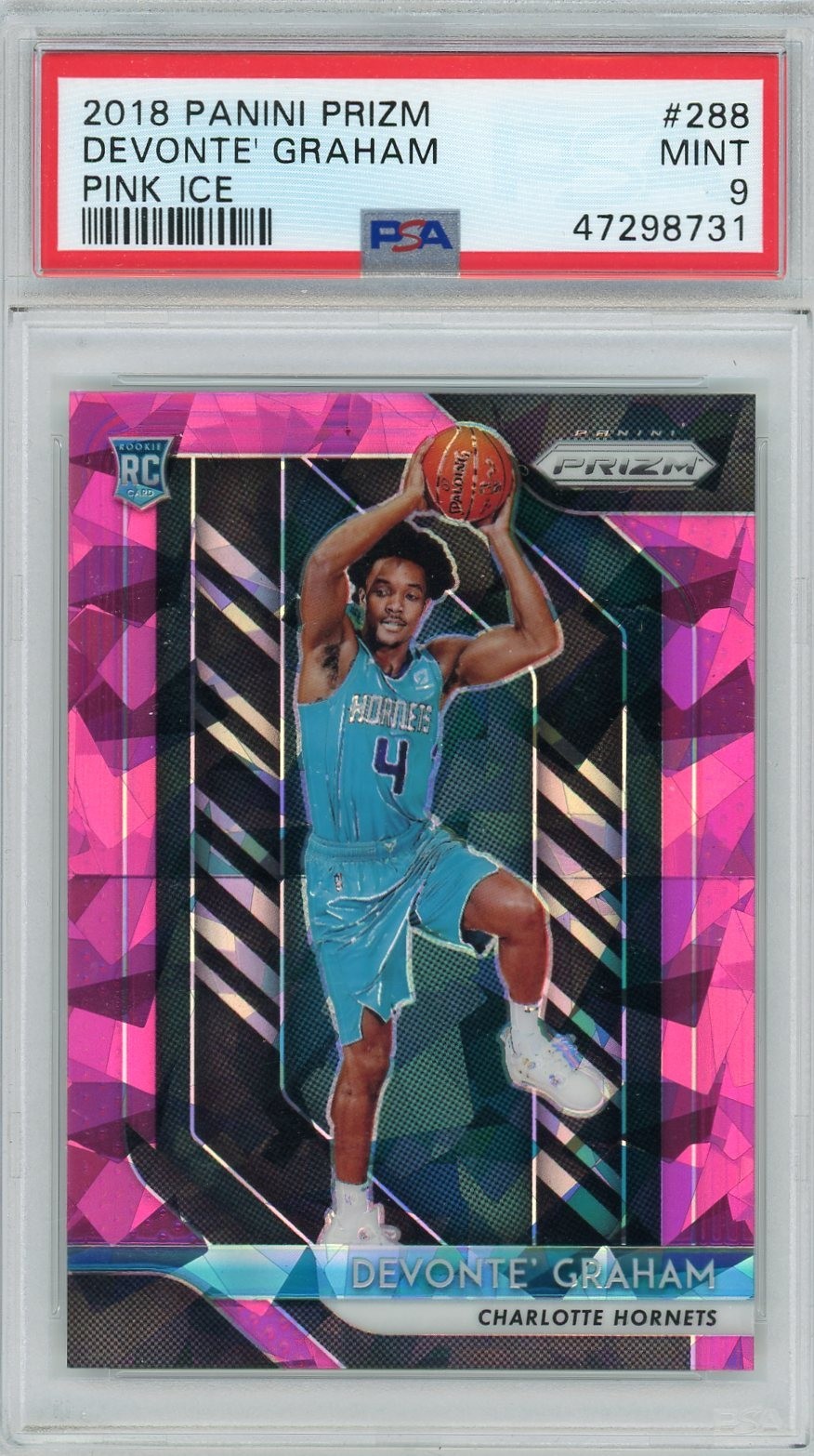 2018 Panini Prizm Devonte' Graham RC Pink Ice Prizm PSA Mint 9 Charlotte Hornets