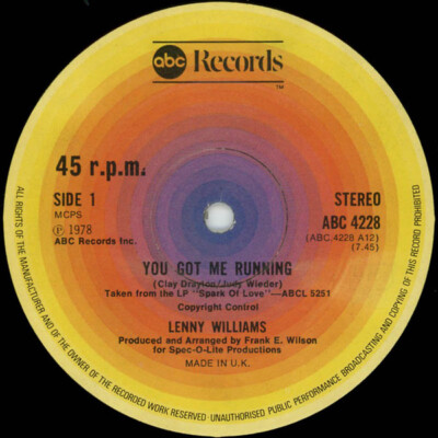 Lenny Williams - You Got Me Running / Come Reap My Love (12'')