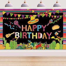 Mexican Birthday Party Decorations-Fiesta Theme Happy Birthday Backdrop Cinco...