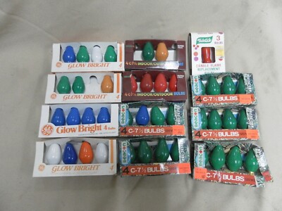 40 Vintage Solid Color Christmas Lights C7 C7 1/2 GE glow bright+ red green blue