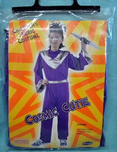 Halloween COSMIC CUTIE Kostüm EINHEITSGRÖSSE bis 12 KIND Neu LILA Overall GÜRTEL