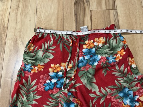 Pull On Red Floral Elastic Waist Crop Pants Petite Medium Vintage White Stag - Picture 2 of 9