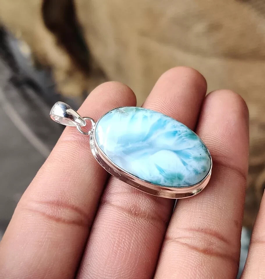 Larimar Gemstone Pendant 925 Sterling Silver Handmade Beautiful