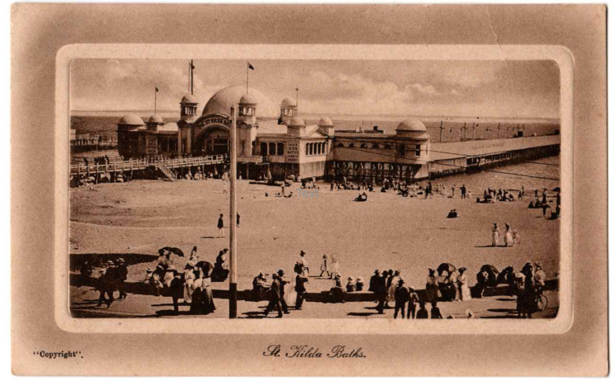 St Kilda Baths Melbourne Victoria Vintage Postcard Australiana Beach Bath