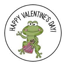 30 VALENTINES DAY ENVELOPE SEALS LABELS STICKERS 1.5" ROUND CUTE FROG