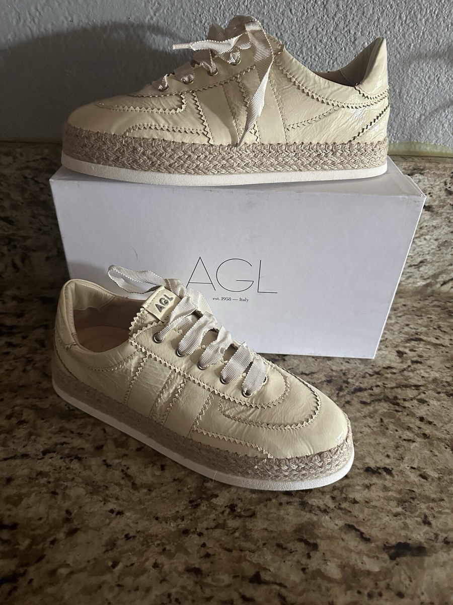 $500 AGL Leda Rope Leather Sand Sneakers Lining Made In Italy Size