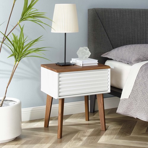 Modway Render Mid-Century Modern End Table or Nightstand in Walnut White - Picture 8 of 8