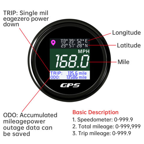 2" 52MM Digital GPS Speedometer Gauge for Marine Boat Car Truck Motorcycle ATV - Picture 4 of 15