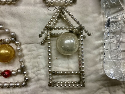 6 Antique Victorian feather tree Czech Mercury Glass Bead Christmas Ornaments - Picture 5 of 11