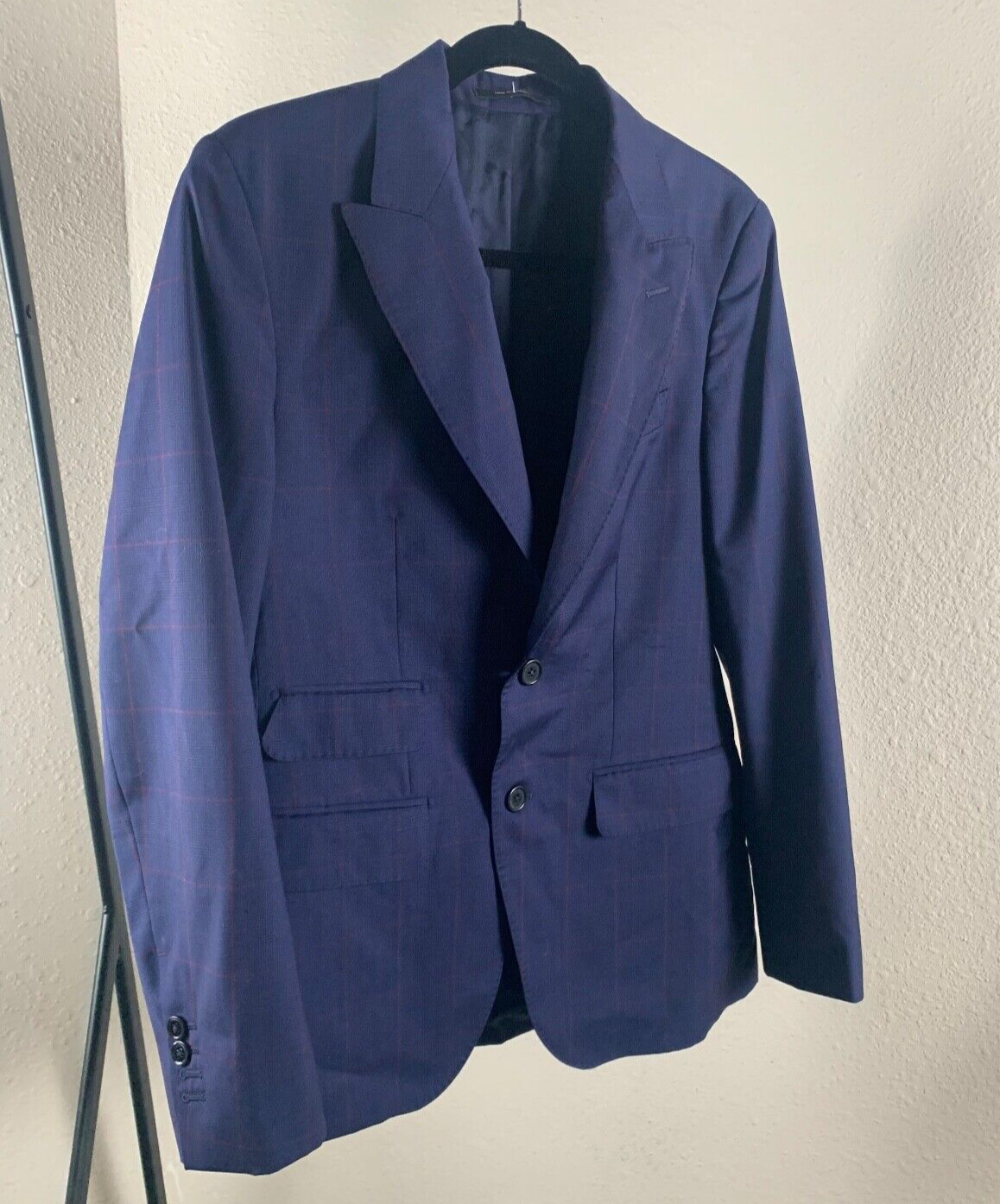 Massimo Dutti Jacket Coat Blazer Women's Size EU46 USA 12  Wool Blend Blue plaid