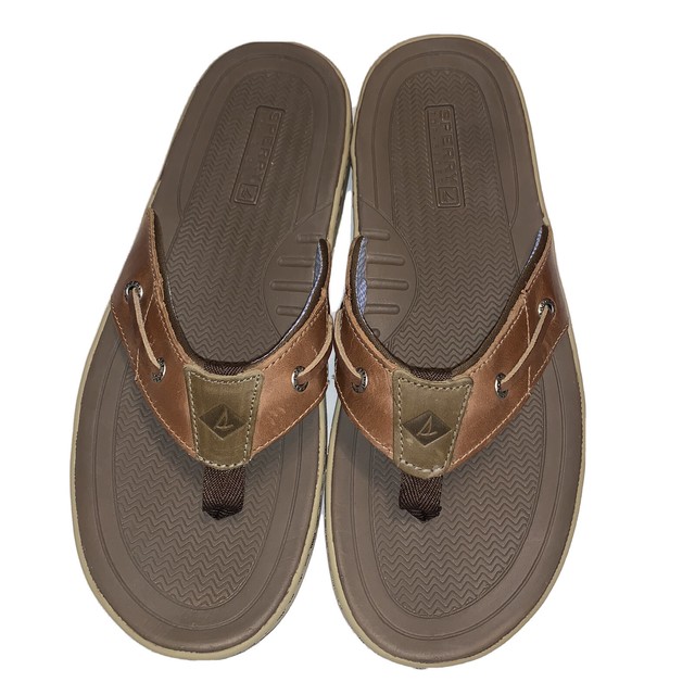 mens brown leather flip flops