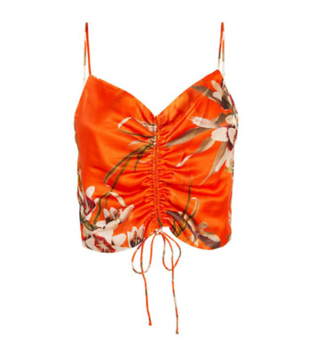 AllSaints L56316 Alexia Dorada Floral Satin Camisole Flame Orange Women's Size 8