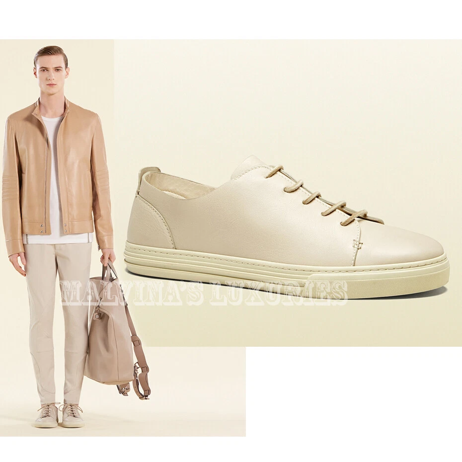 BASKETS BASSES HOMME GUCCI BLANC MYSTIQUE MICRO ÉCUSSON CUIR SOUPLE 10,5 G / US11