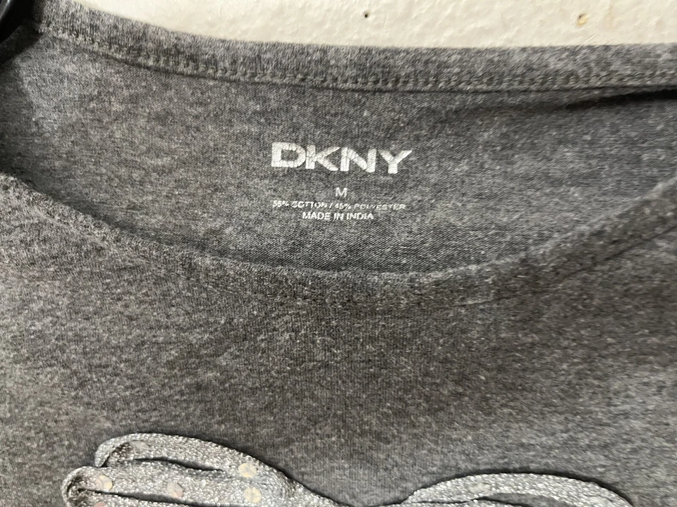 DKNY Gray Long Sleeves Shirt Size Medium Gray Bedazzled Logo - Image 2 of 4