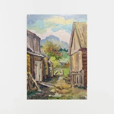 Oil painting Carpathian village Ukrainian painter Canvas original landscape