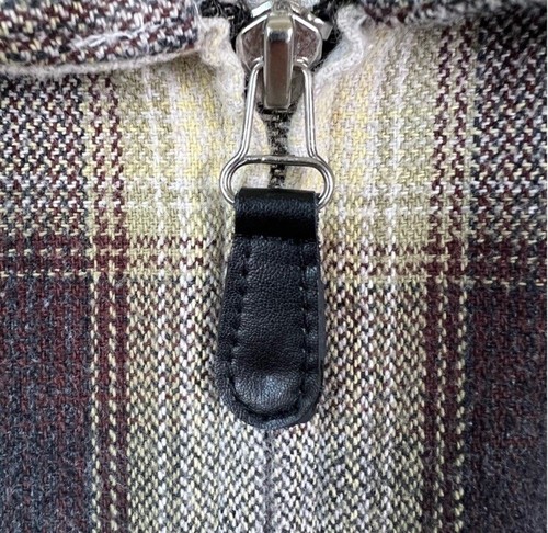 7 For All Mankind Men’s Plaid Zip Shirt Jacket Shacket Brown Cream Fray Hem - Picture 12 of 13