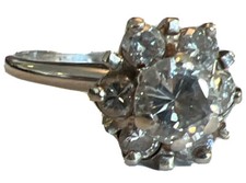 VINTAGE 14K WHITE GOLD ROUND HALO DIAMOND WEDDING RING ENGAGEMENT SIZE 7.25