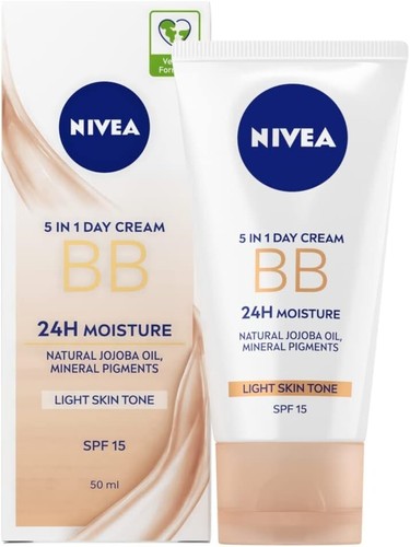 NIVEA BB 5 in 1 Day Cream 24h Moisture for Light Skin tone (50ml, Pack of 3) SPF