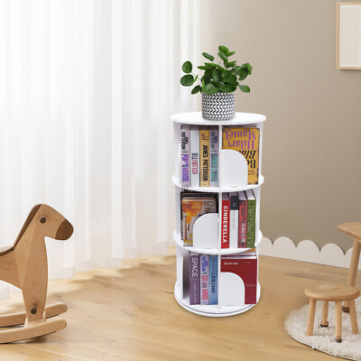 3 Tiers 360° Rotating Stackable Shelves Bookshelf Organizer Floor Standing USA