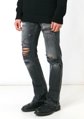 NWT Faith Connexion Ripped Distressed Straight Leg Jeans Black Dark Gray 33 X 34