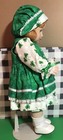 Porcelain Doll Hand Made Outfit Irish Shamrock Print 18” Stand And Dust Cover — photo 2