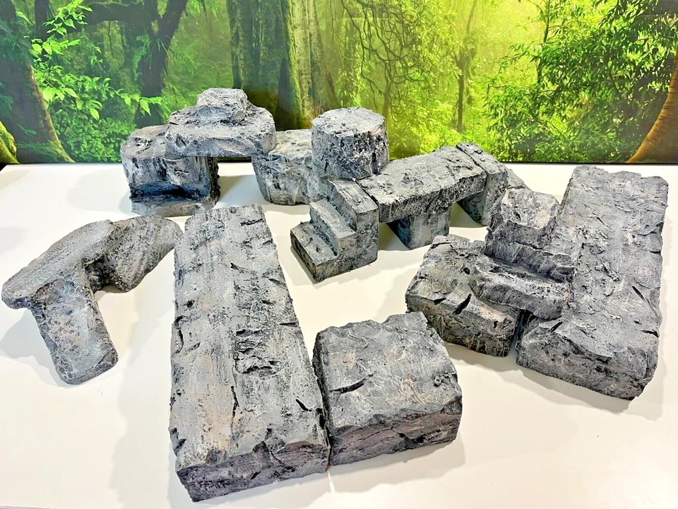 Wargaming Terrain JUEGO DE 13 PINTADOS Rocas D&D Warhammer Modular Apilables Acantilados Foto 2 de 4