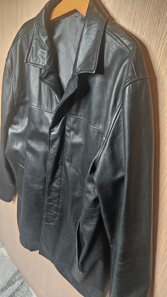 Abrigo Chaqueta de Cuero Banana Republic Vintage Y2K Para Hombre Talla XL Negro Cuello Botón Foto 2 de 4