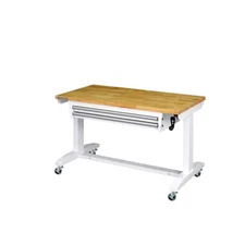 Adjustable Height Work Bench Table 2-Drawer 46 in White Solid Wood Top Furniture