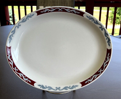 Syracuse China Embassy Pattern Oval Platter Maroon / Gray Border