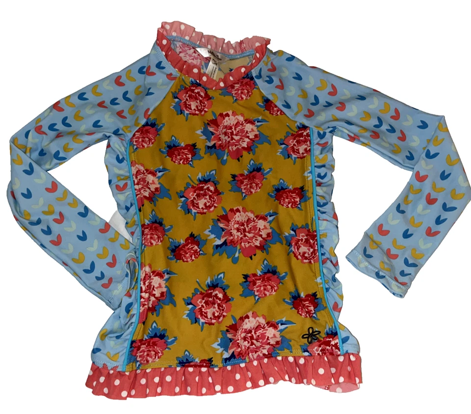 Top de natación Matilda Jane Wind Surfer protección contra erupciones solo NIÑAS TALLA 6 azul amarillo rosa Foto 2 de 4