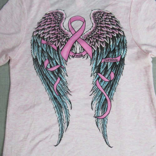 Liberty Wear T Shirt Womens Medium Pink Eagle Wings Rhinestone Breast Cancer Tee - Picture 6 of 11