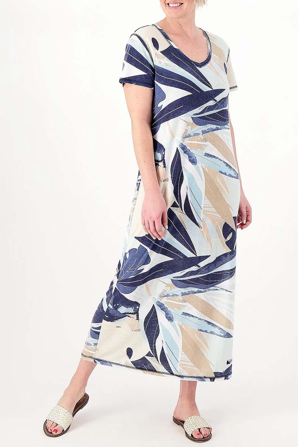 Peace Love World Knit Jersey Regular Maxi Dress Blue Palm