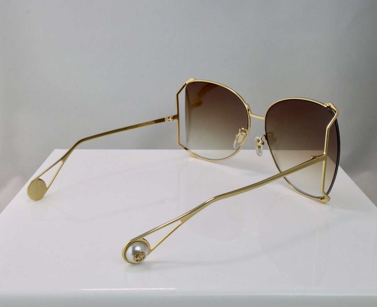 Gucci GG0252S 003 63mm Square Oversized Sunglasses Gold w/Brown Lenses Gucci GG0252S 003 63mm Butterfly Sunglasses in Gold/Brown  main image 4
