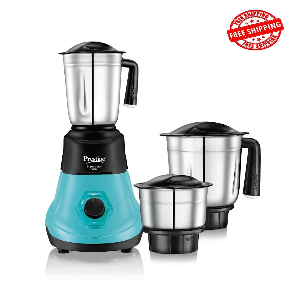 Prestige 42573 500W Mixer Grinder with 3 Jars, Color Blue, mixer grinder