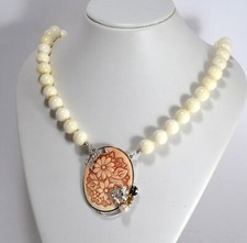 COLLANA IN ARGENTO 925 CON CAMMEO IN CORNEOLA FIORI E QUARZO FUME AGLN 0246