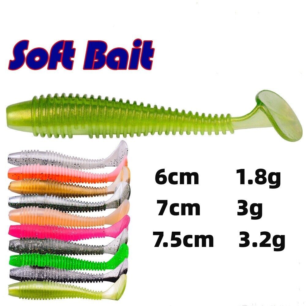 50Pcs Soft Fishing Lure Worms – 6cm T-Tail Swimbaits For Bass, Trout (Multi-Color)