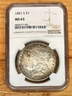1881 S San Francisco Mint Morgan 90% Silver Dollar MS 63  NGC US Silver Coin