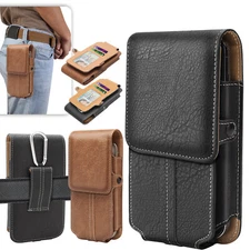 Cell Phone Pouch Case Waist Holster Vertical Leather Holder with Belt Clip Loop