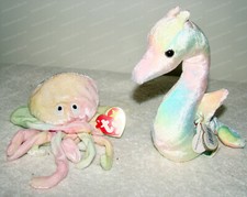 Ty Beanie Babies, 1998 GOOCHY the Jelly Fish - 1999 NEON the Seahorse