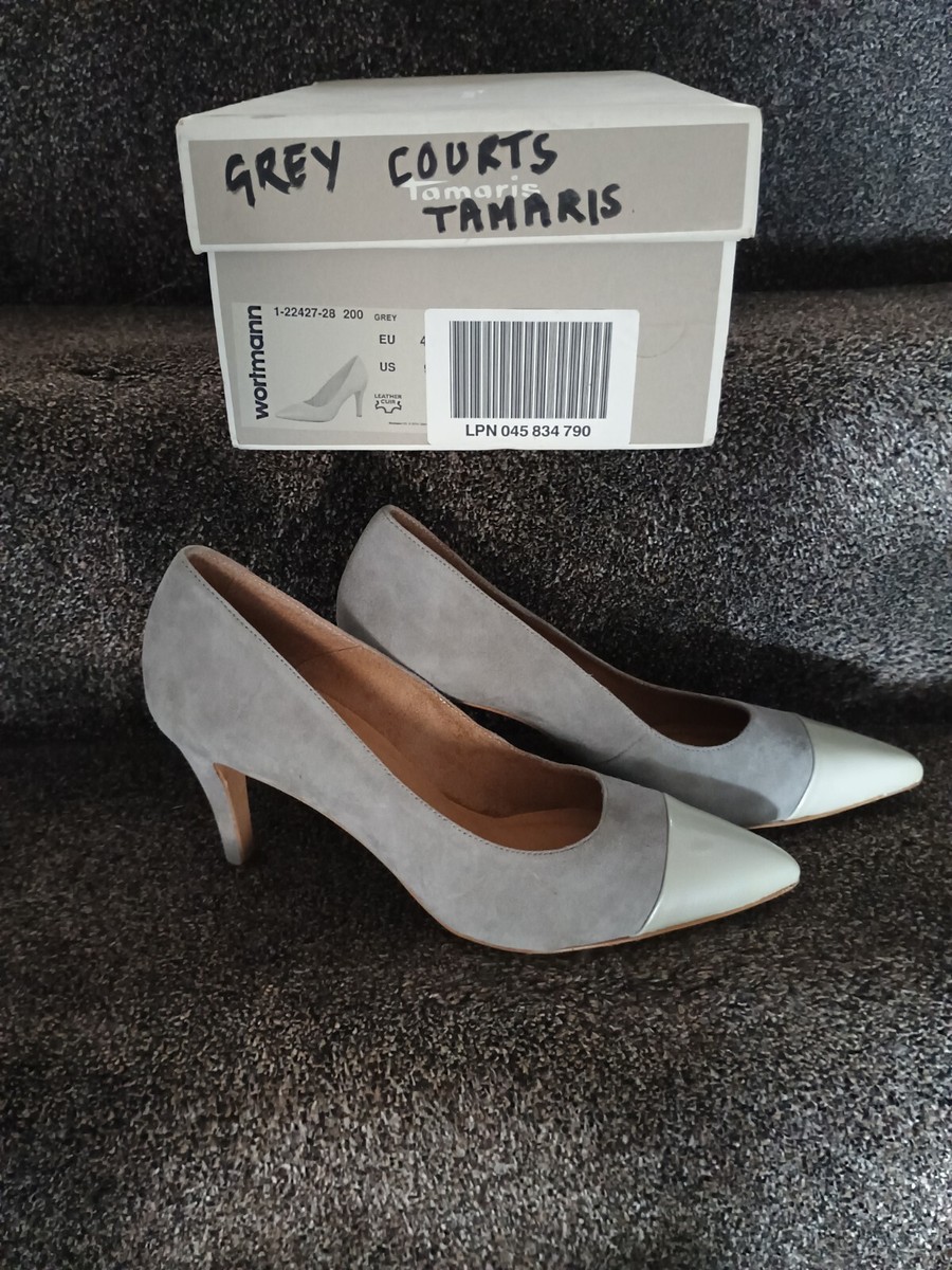 Tamaris Grey High Heeled Stiletto Shoes Leather Suede Size 40 With