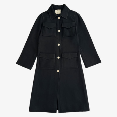 COURREGES COUTURE FUTURE Vintage Metallic Button-Up Cargo Pocket Wool Long Coat