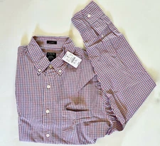 NWT J. CREW FACTORY MEN’S Pink Gingham Plaid Checks Flex Button Shirt M