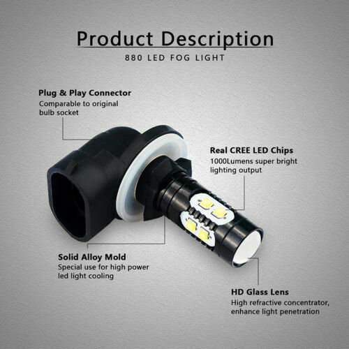 Para HYUNDAI Elantra 2007-2013 6000K Lámpara Super Brillante 2x 881 LED Bombillas Antiniebla - Imagen 6 de 13