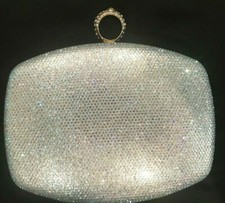 New Silver Iridescent Crystal Evening Clutch Bag 6''wx 5'' L