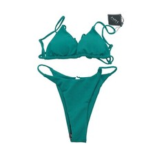 Zaful String Bikini Set Textured Removable Cups Cheeky Green S
